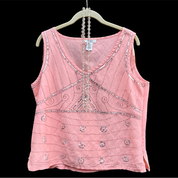 20a Style Flapper Art Deco Inspired Sleeveless Pink Peach Top Tank - Picture 1 of 4